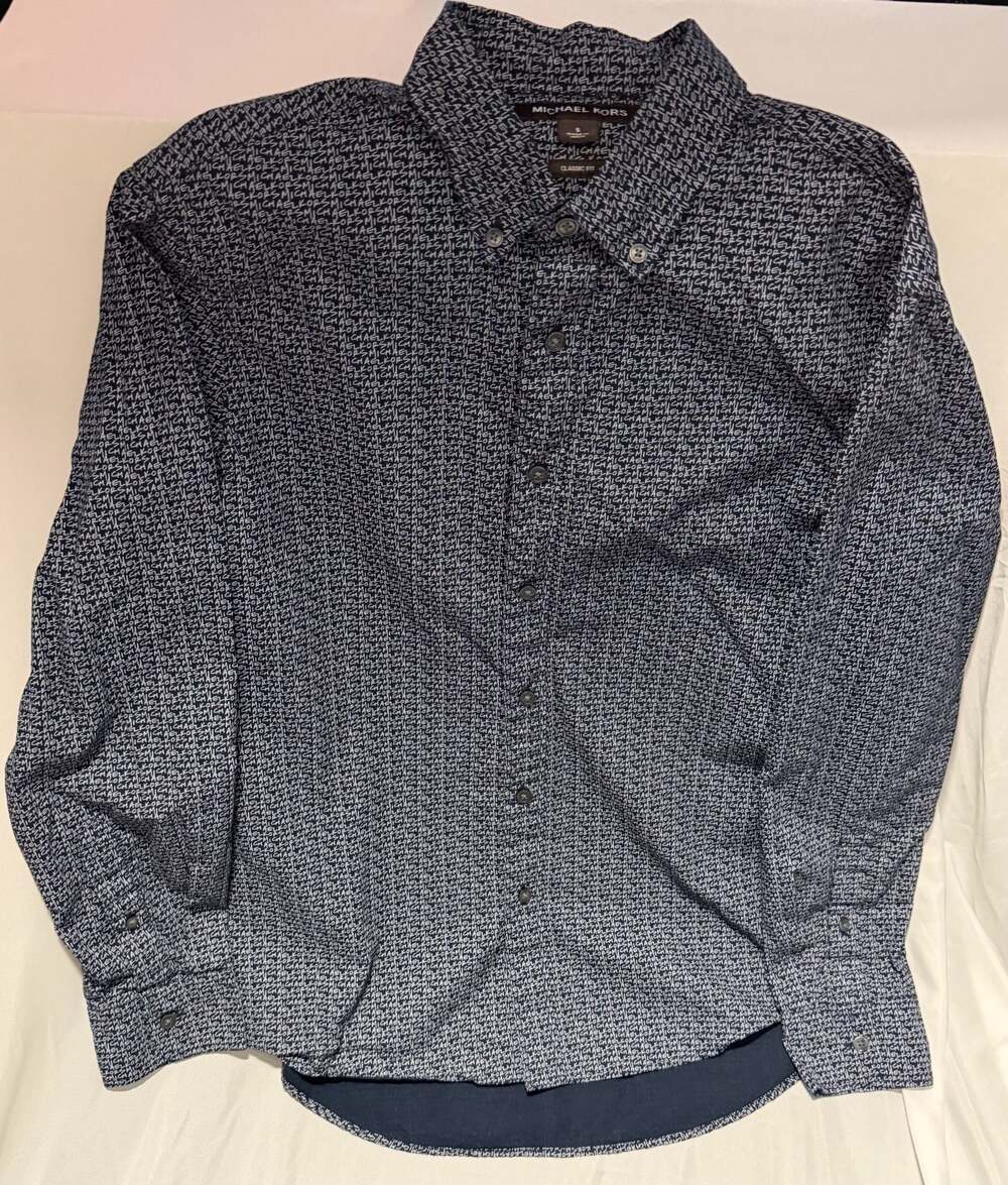 Michael Kors Men's Long Sleeve Button Up Classic Fit Logo Shirt Size S